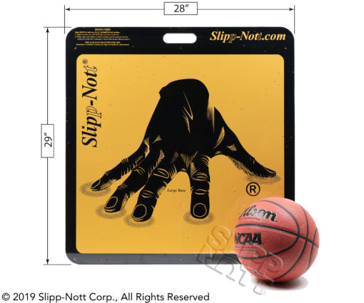 Slipp-Nott to instantly remove dirt buildup from the soles of your athletic shoes and stop slipping! Clean shoe soles mean greater grip on hardwood, waxy floors, giving you the traction you need for safe stops and quick starts. The Large Set is designed for home games. This size has been used for all the NCAA Basketball Championships since 1994. The large set consists of a large base (28" x 29") and large 60 sheet mat (26" x 26"). 