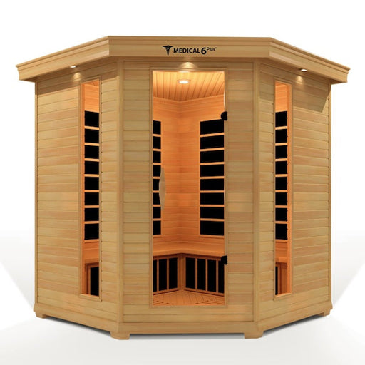 Medical 6 Plus Infrared | 4-6 Person Chromatic Therapy™ Detoxing Sauna Doctor Based - The ONLY sauna designed by doctors. Made to improve blood flow, reduce headaches and migraines, heal your muscles, and achieve absolute pain relief for a better night's sleep.  To create the ultimate medical sauna, we worked with many medical doctors, pain specialists, and cardiologists. We spent years researching health benefits of saunas, and added as many medical components as we could find