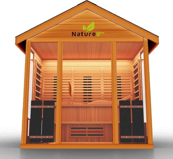 Medical Saunas Nature 9 Plus Hot Yoga Outdoor Infrared and Steam Sauna The Nature 9 Plus is a hybrid sauna with 15 Ultra Full Spectrum Heaters™ - which have shown to be stronger than typical infrared heaters - and 1 traditional sauna stove. This hybrid system allows you to fully reap the benefits of both sauna types with no compromises in quality.