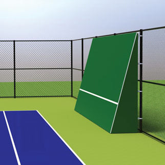 Rally Master Backboard 10'x12' Vertical Or Sloped Model #rm10x12bs An 8-degree back-slope on a backboard provides a lofted ball return that will land further away from the board compared to the flatter, shorter rebound off a flat wall. Some players and coaches prefer the lofted return because it allows more time to prepare for the shot and places the player further from the practice wall.