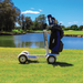 This is the NEW 2023 Golf Skate Caddy (GSC) Tourer. After the success of the V3, GSC followed up with the Tourer Model that stands in a more traditional forward stance as opposed to the "skateboard style" V3. Not only is it fun to ride but golfers of all ages will experience a faster-paced game. The GSC TOURER™ rider can ‘ride the turf’ cruising to their own ball, without having to wait for their co-player as in a traditional golf cart.