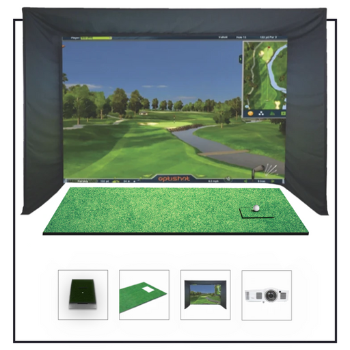 Elevate your golfing game with Golf-In-A-Box 4, the ultimate indoor golfing package that comes with everything you need to set up your own golf room. With this comprehensive package, you can get up and running with the OptiShot® series simulator with just a Windows computer running the OptiShot software and your golf clubs.  At the heart of this package is the OptiShot2 simulator, which allows you to play on 15 world-renowned courses, enjoy a realistic 3D environment, and play with up to 4 players. 