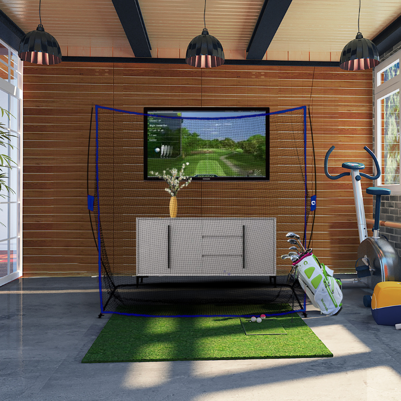 Golf In A Box package, the ultimate indoor golf experience. With everything you need included, this package is designed to help you create your very own golf room right in the comfort of your own home. The centerpiece of this package is the award-winning OptiShot® series simulator, which provides a realistic 3D environment and access to 15 world-renowned courses. Perfect for all types of golfers, this simulator system allows up to 4 players to compete together