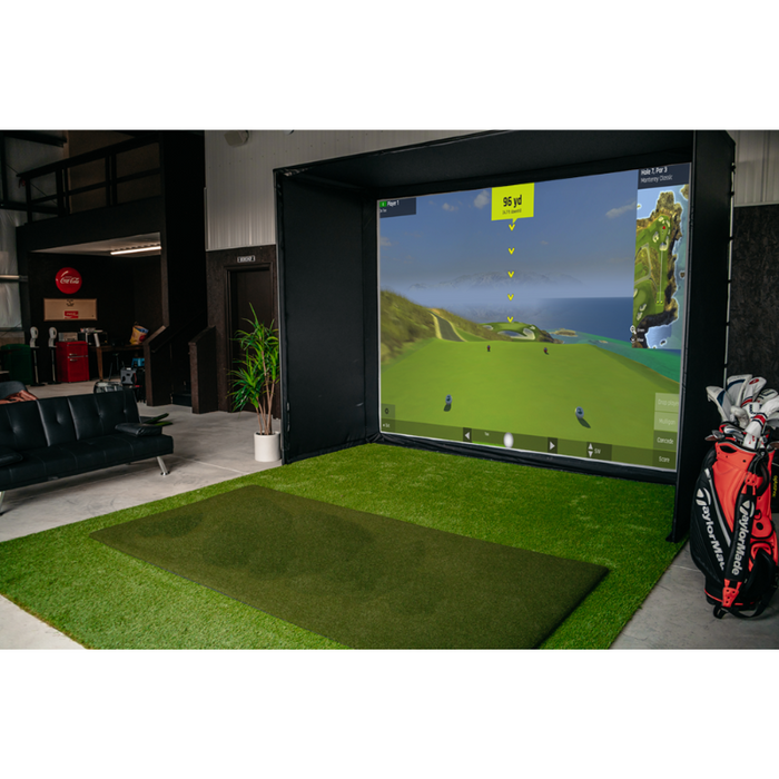 Galaxy Series: Golf In A Box 4 Introducing the pinnacle of golf simulation technology – the Optishot Golf Galaxy Series: Golf In A Box 4. Elevate your golfing experience to new heights with this premium simulator bundle that combines cutting-edge technology, precision engineering, and a passion for the game. This simulator package comes with our overhead Galaxy simulator, stance mat, impact screen, projector, Orion software, and immersive bay enclosure. 