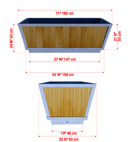 Dundalk Leisurecraft Canadian Timber The Polar Plunge Tub The Polar Plunge Tub is the perfect size for partial or full submerge cold plunge therapy and can be used inside or outside your home. This aluminium lined cold plunge tub comes with an easy to use floor drain and optional roll up cover to keep the ice water clean from debris. Boost your energy with this 71″x33″ cold plunge tub that has white cedar skirting around the outside to compliment your Canadian Timber Sauna.