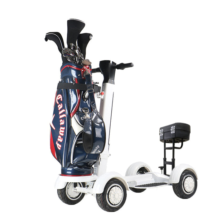This is the NEW 2023 Golf Skate Caddy (GSC) Tourer. After the success of the V3, GSC followed up with the Tourer Model that stands in a more traditional forward stance as opposed to the "skateboard style" V3. Not only is it fun to ride but golfers of all ages will experience a faster-paced game. The GSC TOURER™ rider can ‘ride the turf’ cruising to their own ball, without having to wait for their co-player as in a traditional golf cart.