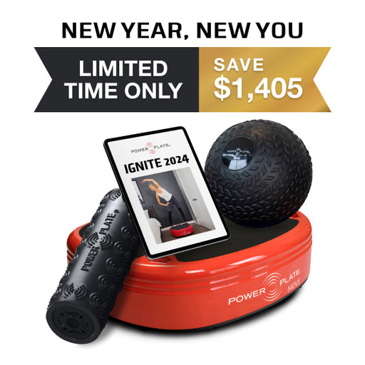 Powerplate New Year Ignite Bundle & Program The ultimate at-home fitness bundle to start the new year with.  Are you ready to start the New Year with a bang?  Power Plate has the perfect bundle to get you moving, sweating, and on the way to your fitness and health goals for 2024.  🦴️ Increase Bone Density 🔥 Burn More Calories 🦵️ Improve Muscle Recovery ❤️️ Improve Circulation 🤸‍♂️ Improve Flexibility ⚡️ Activate More Muscle Fibers