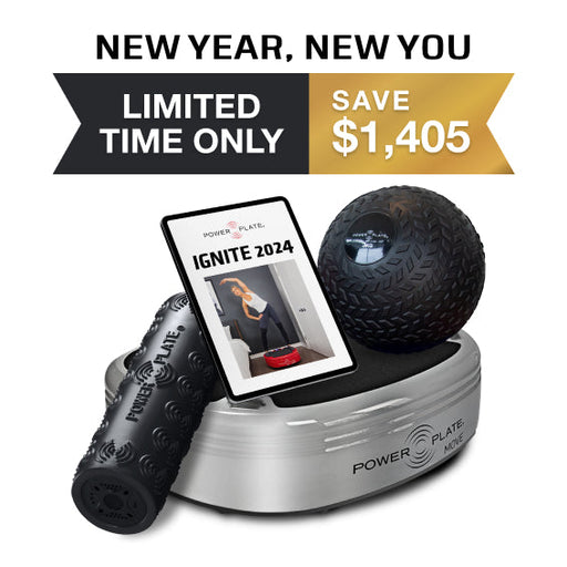 Powerplate New Year Ignite Bundle & Program The ultimate at-home fitness bundle to start the new year with.  Are you ready to start the New Year with a bang?  Power Plate has the perfect bundle to get you moving, sweating, and on the way to your fitness and health goals for 2024.  🦴️ Increase Bone Density 🔥 Burn More Calories 🦵️ Improve Muscle Recovery ❤️️ Improve Circulation 🤸‍♂️ Improve Flexibility ⚡️ Activate More Muscle Fibers