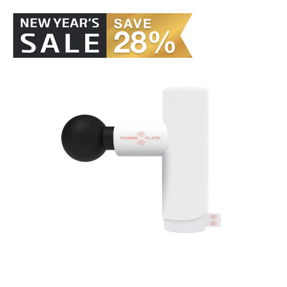 Power Plate Mini+ The Power Plate Mini+ is an ultracompact, whisper-quiet portable handheld massager that gives you a relaxing re-energizing massage wherever your day takes you.  Weighing just under 1lb, the Power Plate Mini+ is conveniently sized to fit into a purse, backpack, or gym bag, giving you quality treatment, anytime, anywhere with its two unique attachments.