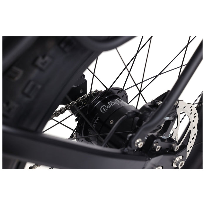 Bakcou MAV3 The MAV3 features the diesel engine of mid-drive electric motors, built with all-metal gearing and strong enough to conquer rugged terrain with ease.  The Rohloff internal gear hub has a larger gear ratio, the ability to change gears without pedaling, and less maintenance. Dual 48 volt 15 amp hour batteries equipped to take you farther and keep you riding longer.  Stealthy, low profile mobility built for any situation.