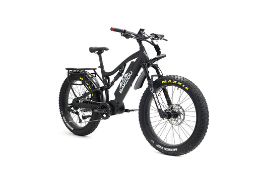 Bakcou Storm G2 1000W Mid-Drive Full-Suspension Electric Bike If it’s gnarly, rugged, steep, or technical then look no further than the full suspension Storm G2. This fat tire electric bike will chew up those rocky climbs and steep descents with ease while still allowing you to pull that trailer full of gear to and from that tree stand, blind or favorite hunting spot.