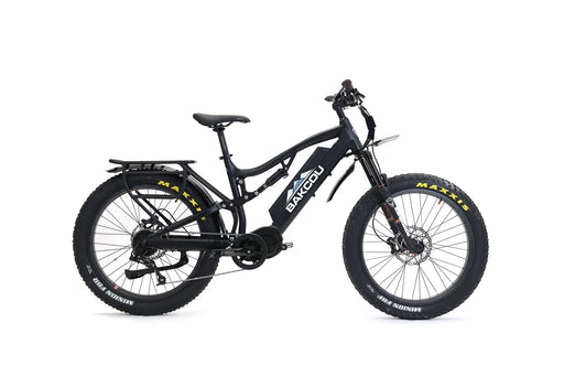 Bakcou Storm G2 1000W Mid-Drive Full-Suspension Electric Bike If it’s gnarly, rugged, steep, or technical then look no further than the full suspension Storm G2. This fat tire electric bike will chew up those rocky climbs and steep descents with ease while still allowing you to pull that trailer full of gear to and from that tree stand, blind or favorite hunting spot.