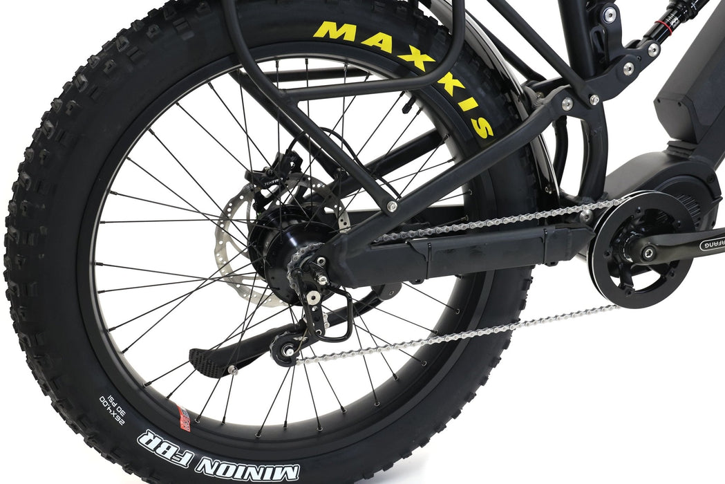Bakcou Storm Jäger 1000W Full-Suspension IGH Fat Tire Electric Bike The #1 selling full-suspension, fat-tire electric bike, redefined. If it’s gnarly, rugged, steep, or technical, look no further than the full-suspension Storm Jäger. This bike will chew up those rocky climbs and steep descents with ease, while still allowing you to pull that trailer full of gear to and from your tree stand, blind, or favorite hunting spot. 