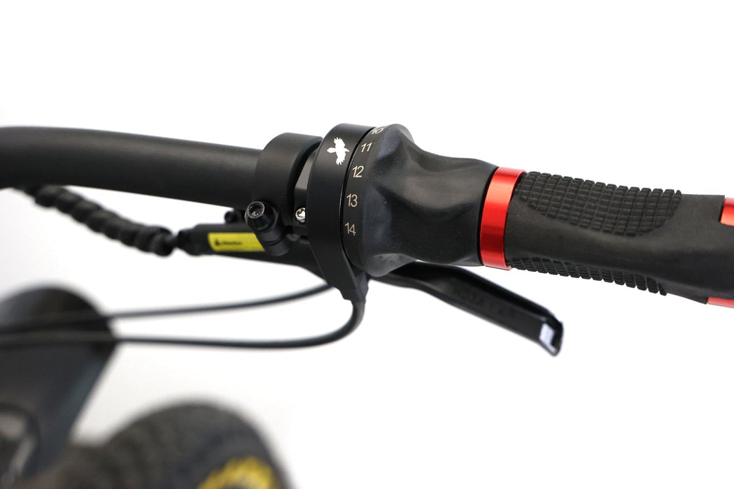 Bakcou Storm Jäger 1000W Full-Suspension IGH Fat Tire Electric Bike The #1 selling full-suspension, fat-tire electric bike, redefined. If it’s gnarly, rugged, steep, or technical, look no further than the full-suspension Storm Jäger. This bike will chew up those rocky climbs and steep descents with ease, while still allowing you to pull that trailer full of gear to and from your tree stand, blind, or favorite hunting spot. 