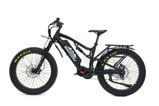 Bakcou Storm Jäger 1000W Full-Suspension IGH Fat Tire Electric Bike The #1 selling full-suspension, fat-tire electric bike, redefined. If it’s gnarly, rugged, steep, or technical, look no further than the full-suspension Storm Jäger. This bike will chew up those rocky climbs and steep descents with ease, while still allowing you to pull that trailer full of gear to and from your tree stand, blind, or favorite hunting spot. 