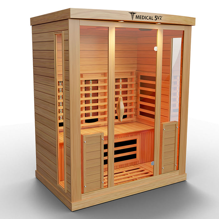 Medical Sauna 5 V2 Full Spectrum 3D Heat Therapy Detoxing & Recovery  Doctor Based - The ONLY sauna designed by doctors. Made to improve blood flow, reduce headaches and migraines, heal your muscles, and achieve absolute pain relief for a better night's sleep.  To create the ultimate medical sauna, we worked with many medical doctors, pain specialists, and cardiologists. 