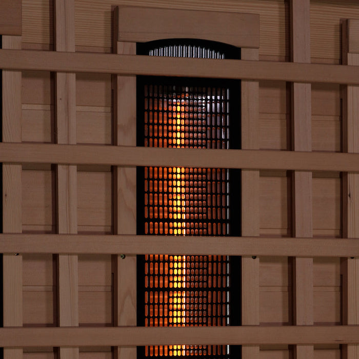 Experience the ultimate in sauna luxury with the Golden Designs 3-Person Full Spectrum PureTech™ Near Zero EMF FAR Infrared Sauna with Himalayan Salt Bar GDI-8030-02. Crafted with 100% Canadian Hemlock Fir, this sauna provides a premium and environmentally conscious sauna experience. With its advanced features and exceptional construction, it's the perfect addition to your wellness routine.