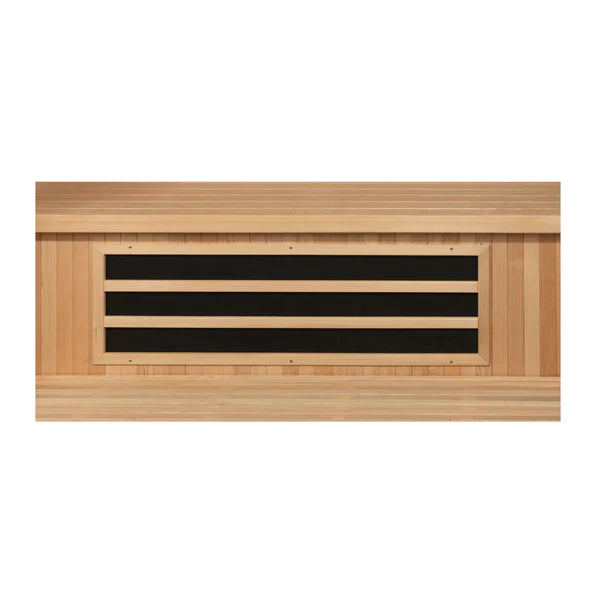 Dynamic Barcelona 1-2-person Low EMF (Under 8MG) FAR Infrared Sauna (Canadian Hemlock) DYN-6106-01 by Golden Designs Crafted from natural hemlock wood, this sauna features 6 carbon heating elements for even heat distribution. Enjoy user-friendly controls, chromotherapy lighting, music system, and privacy with the tempered glass door. Easy assembly and durable construction ensure a hassle-free experience. 