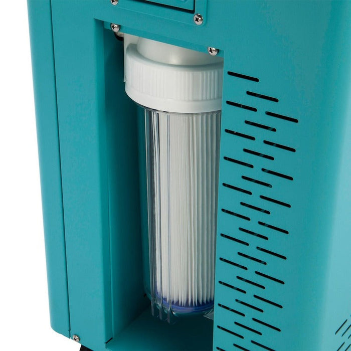 Cryospring Portable Ice Bath Chiller - Ideal for cooling and heating up to 150-gallon plunges. Features a 1hp rotary compressor, 37°F to 107°F temperature adjustability, self-priming pump, two-stage filtration, automated ozone sanitation, splash-proof touch screen, Wi-Fi enabled, indoor/outdoor use, standard 110v outlet with GFCI. Includes 30-day money-back guarantee, 1-year warranty, and lifetime product support.