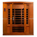 Dynamic Bergamo 4-person Low EMF (Under 8MG) FAR Infrared Sauna (Canadian Hemlock) DYN-6440-01 by Golden Designs    Dynamic Low EMF Saunas are constructed with the environment in mind which accounts for the use of reforested Canadian Hemlock wood. The sauna walls are double paneled and constructed with the thickest interior and exterior wood planks compared to others in the industry. This results in a quality sauna that retains heat more efficiently, heats up faster, and wastes less energy.