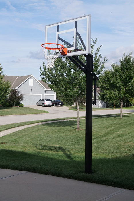 Ironclad 54" Gamechanger In-Ground Adjustable Basketball Hoop GC55-MD The GC55-MD Basketball System is an in ground basketball hoop designed for aggressive basketball action. Its one-piece 5"x5" pole is far superior in strength to competitors two-piece design. The GC55-MD includes a convenient anchor bolt mounting system that makes it easy to level or relocate the basketball goal.