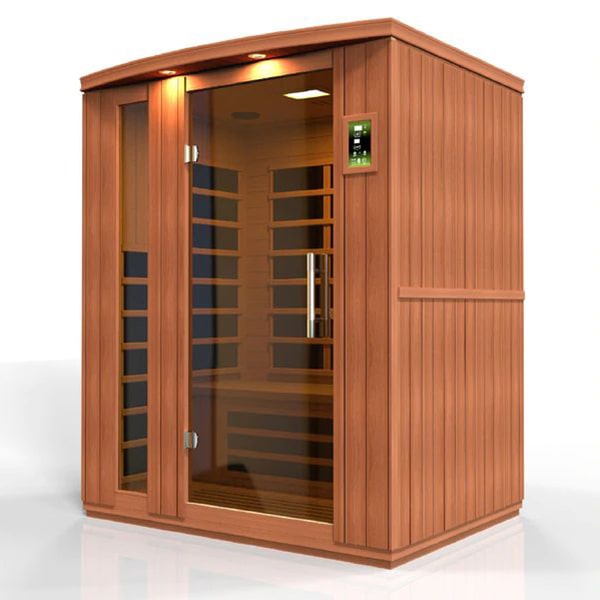 Dynamic Lugano Edition 3-Person Low EMF FAR Infrared Sauna (Canadian Hemlock)DYN-6336-02 by Golden Designs Transform your home into a wellness oasis and experience the ultimate in sauna luxury with the Dynamic Lugano 3-Person Low EMF FAR Infrared Sauna. Crafted with the environment in mind, this sauna is constructed using reforested Canadian Hemlock wood, ensuring sustainability and beauty in one. Unwind, relax, and rejuvenate your body and mind in the comfort of your own space. 