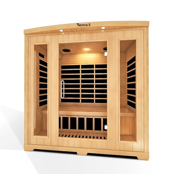 Medical 5 Infrared 3-Person Sauna 3D Heat Therapy™ & Detox Cleansing Doctor Based - The ONLY sauna designed by doctors. Made to improve blood flow, reduce headaches and migraines, heal your muscles, and achieve absolute pain relief for a better night's sleep.  To create the ultimate medical sauna, we worked with many medical doctors, pain specialists, and cardiologists. We spent years researching health benefits of saunas, and added as many medical components as we could find.