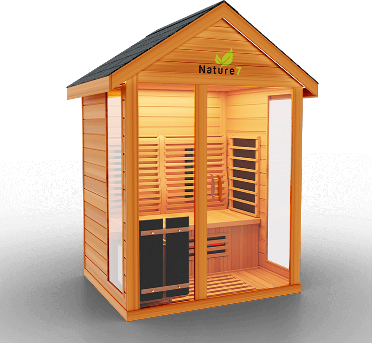 Medical Saunas Nature 7 Outdoor 3-Person Hybrid Infrared & Steam Sauna The Nature 7 is a hybrid sauna with 12 Ultra Full Spectrum Heaters™ - which have shown to be stronger than typical infrared heaters - and 1 traditional sauna stove. This hybrid system allows you to fully reap the benefits of both sauna types with no compromises in quality.