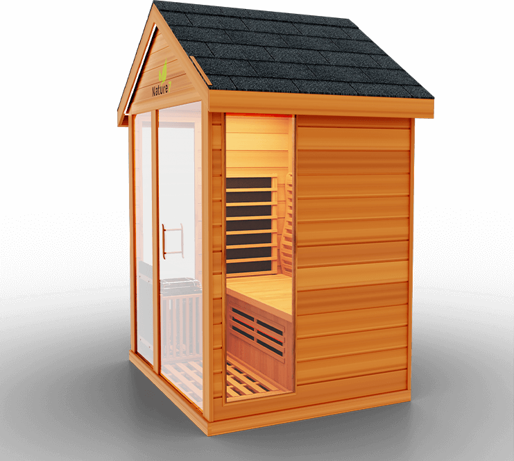 Medical Saunas Nature 7 Outdoor 3-Person Hybrid Infrared & Steam Sauna The Nature 7 is a hybrid sauna with 12 Ultra Full Spectrum Heaters™ - which have shown to be stronger than typical infrared heaters - and 1 traditional sauna stove. This hybrid system allows you to fully reap the benefits of both sauna types with no compromises in quality.