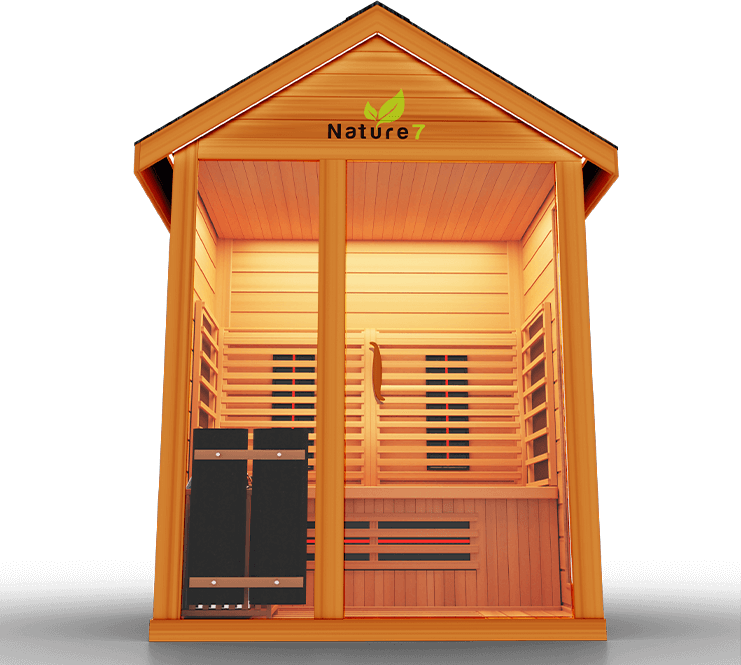 Medical Saunas Nature 7 Outdoor 3-Person Hybrid Infrared & Steam Sauna The Nature 7 is a hybrid sauna with 12 Ultra Full Spectrum Heaters™ - which have shown to be stronger than typical infrared heaters - and 1 traditional sauna stove. This hybrid system allows you to fully reap the benefits of both sauna types with no compromises in quality.