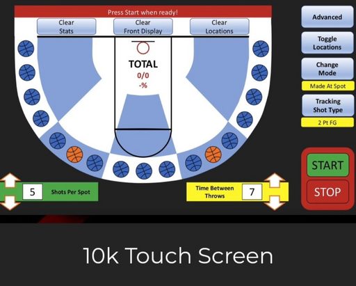 Shootaway The Gun 10K Shooting Machine with Front Display Scoreboard  Looking to dramatically upgrade your game? The Shootaway Gun 10K is one of the best tools on the market for improving your shot and enhancing your technique on the court. With an adjustable distance of 15' to 35' and an adjustable time delay between passes, the Gun 10K is able to recreate multiple playing situations, so you can train exactly the way you need to!