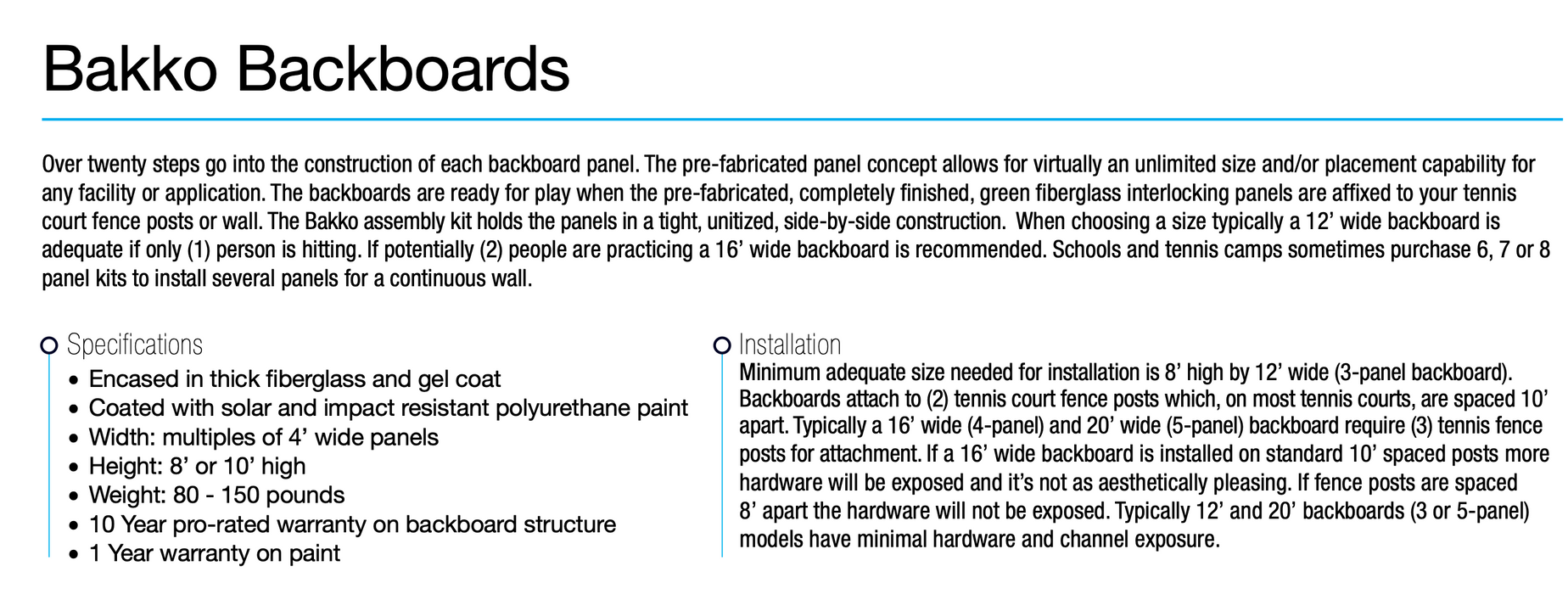 Bakko Slimline Solar & Impact Resistant Flat Series 8' High Backboard