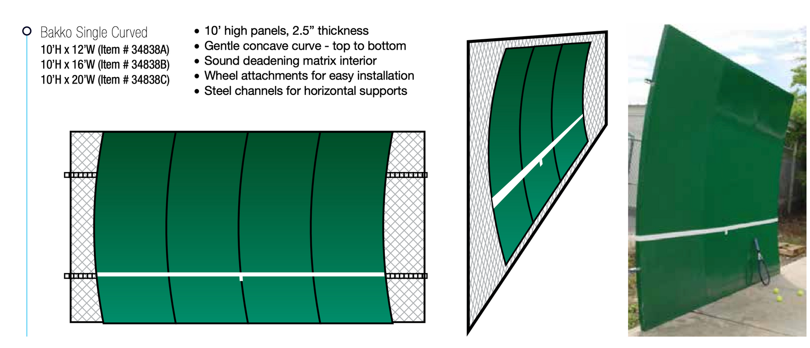 Bakko Slimline Solar & Impact Resistant Flat Series 8' High Backboard