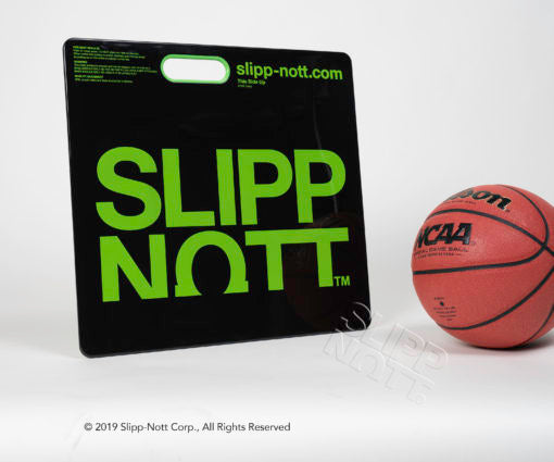 Slipp-Nott® The Original Sports Traction Set (Small) 18"x19". Perfect for all sports played on indoor courts like basketball, volleyball, racquetball, fencing, and more. Also works great at health/fitness centers and aerobics facilities.  What’s Included: 1 Small Base with TPE (thermoplastic elastomer) rubbery backing to protect floors and keep base in place 1 Small Mat of 75 Adhesive Sheets Typical basketball game usage is 3-6 small sheets.  Replacement mats are available separately. 