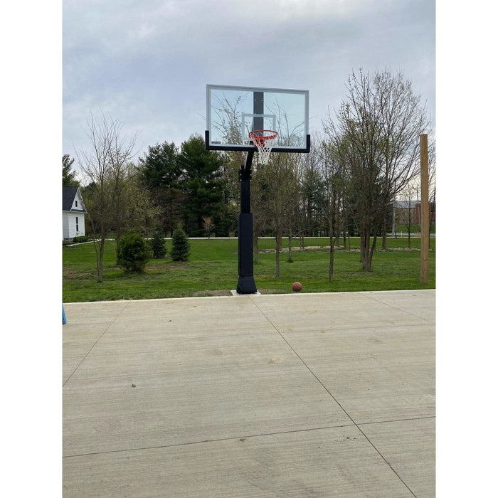 Ironclad Highlight Hoops 42"x72" Fixed Height Glass Backboard In-Ground Basketball Hoop HIL664-XXL The HIL664-XXL is a great goal for those who are wanting a regulation tempered glass backboard but do not need easy height adjustment. This unit features a sturdy 6" bolt-down post and a regulation size 42"x72" backboard. 