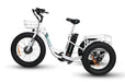 Emojo Caddy PRO 48V Lithium-Ion Battery 500W Motor Hydraulic Brakes The EMOJO Caddy PRO electric tricycle is an upgraded version of the original EMOJO Caddy electric tricycle. The Caddy PRO's upgraded features include Hydraulic Brakes, Front Suspension, a Comfortable Oversized Seat with Backrest, and now comes with 7 Speeds.  Also the front and rear baskets are white instead of black.